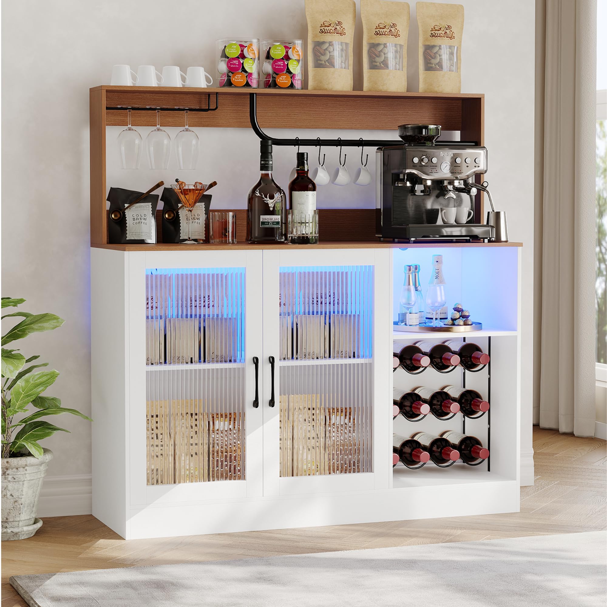 Home Bar Setup - خزانة بار للنبيذ مزودة بإضاءة LED،
