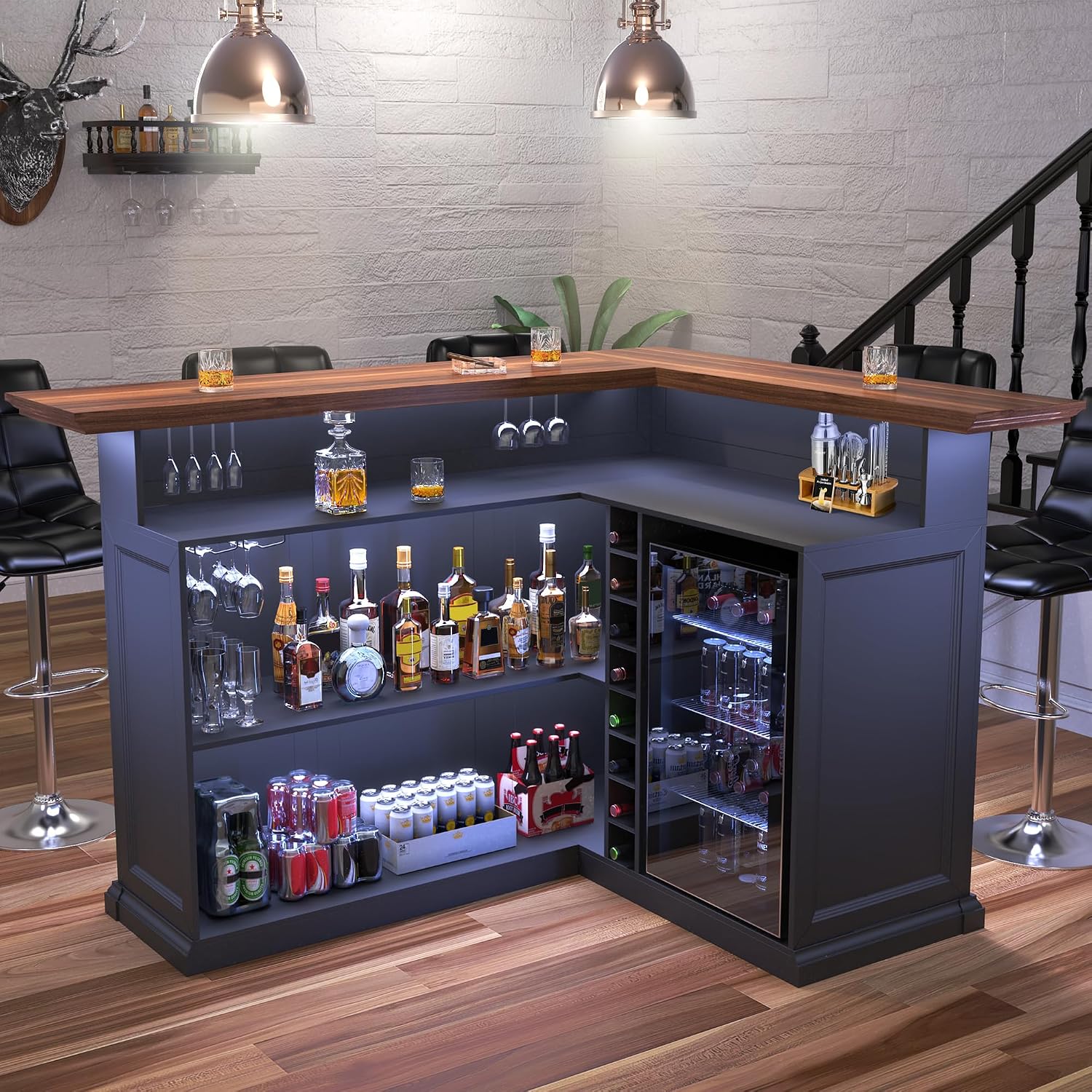 خزانة بار منزلية على شكل حرف L - مراجعة Home Bar Setup وسعره