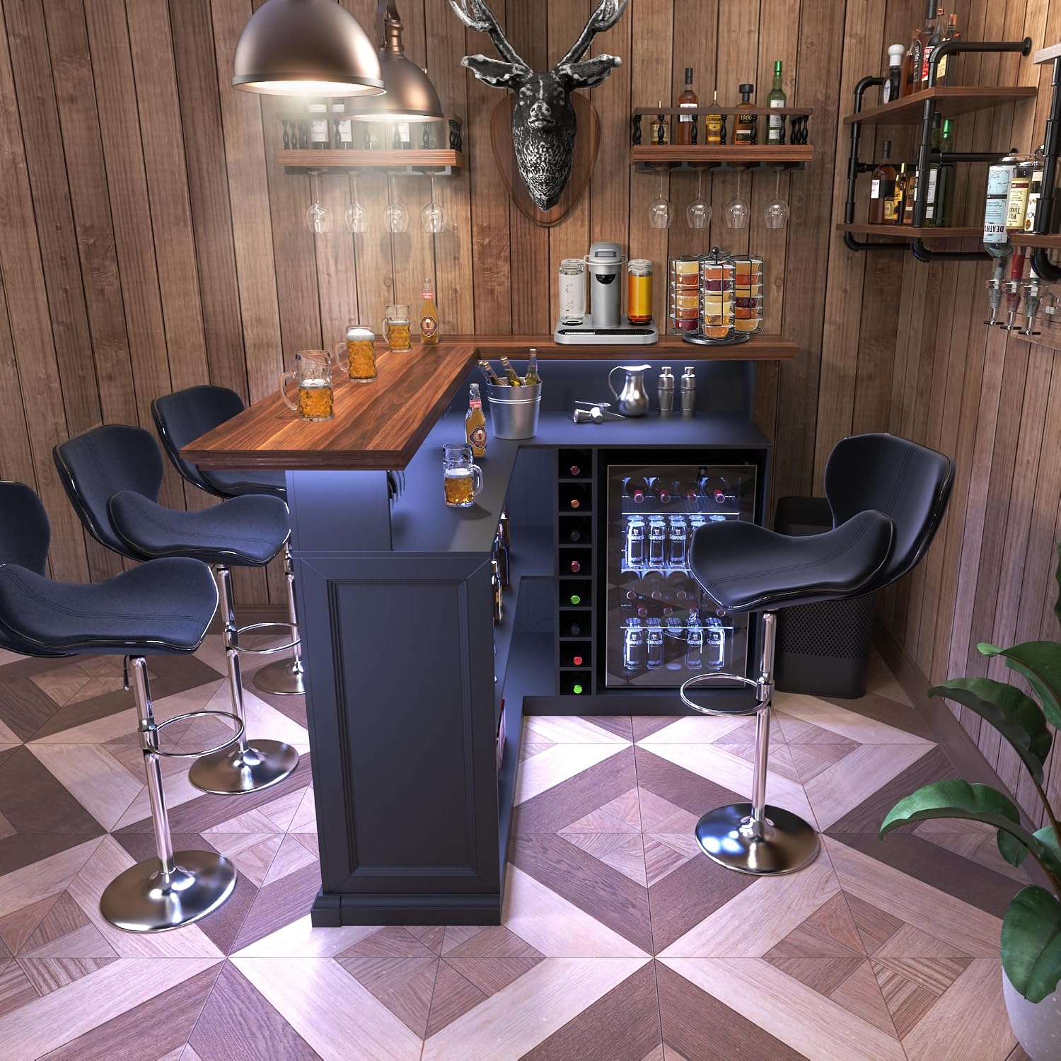 خزانة بار منزلية على شكل حرف L - مراجعة Home Bar Setup وسعره